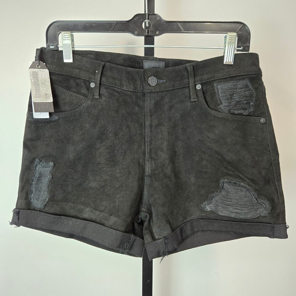 NWT RTA Olivia Suede Lambskin Leather Black Shorts Grunge Emo Designer Goth‎ 28